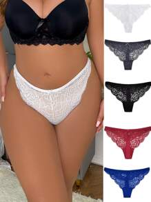 5pcs Plus-Size Sexy Lace Hollow Out Panties