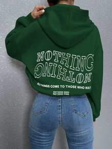 SHEIN Unity Slogan Graphic Drop Shoulder Hoodie - Dark Green - View 1