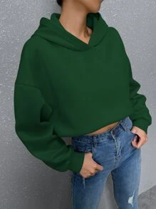 SHEIN Unity Slogan Graphic Drop Shoulder Hoodie - Dark Green - View 2