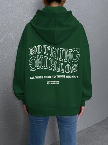 SHEIN Unity Slogan Graphic Drop Shoulder Hoodie - Dark Green - View 5