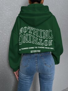SHEIN Unity Slogan Graphic Drop Shoulder Hoodie - Dark Green - View 6