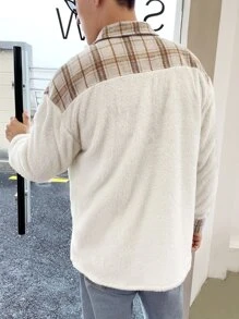 Manfinity Hypemode Loose Fit Men's Plaid Flap Pocket Drop Shoulder Teddy Coat - Multicolor - View 2