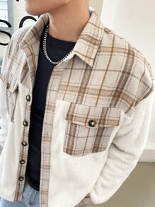 Manfinity Hypemode Loose Fit Men's Plaid Flap Pocket Drop Shoulder Teddy Coat - Multicolor - View 4