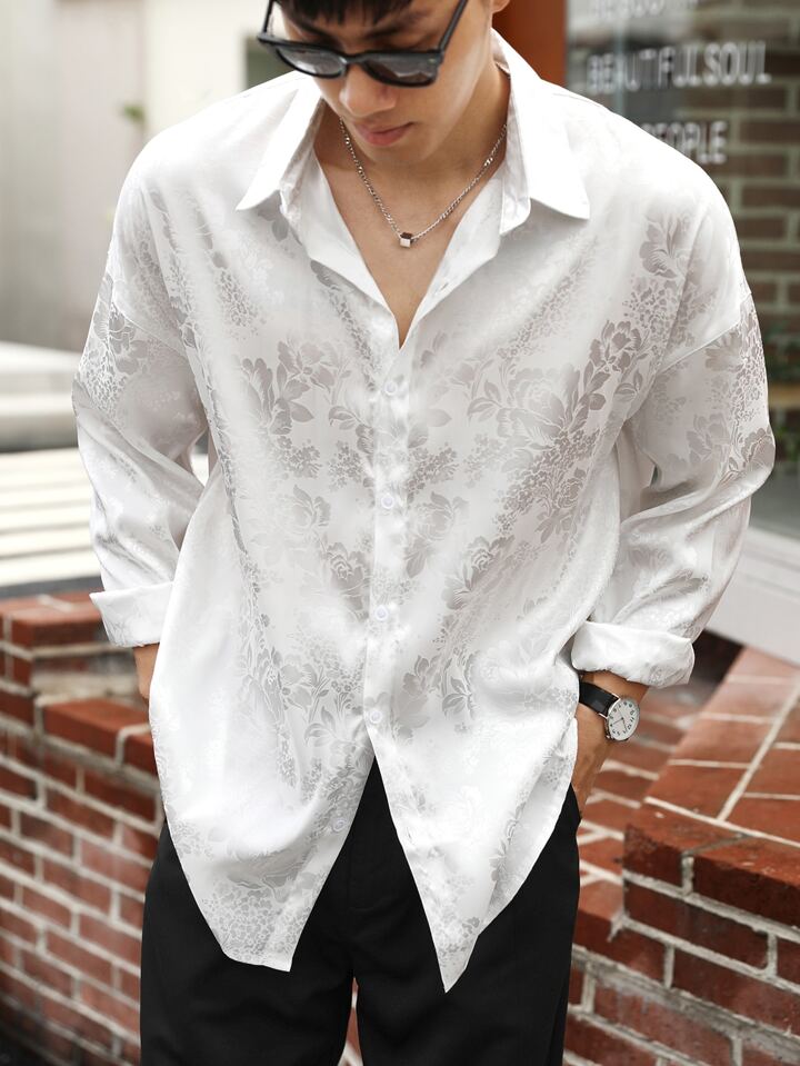 今 話題 の 人気 商品 Manfinity Hypemode Button Jacquard Floral Men's Oversized ヴァイスシュヴァルツ