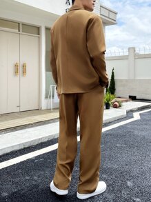 Manfinity Men Solid Lapel Collar Blazer & Suit Trousers - Brown - View 2