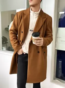 Claim Dot 男士尖領襯衫雙排扣大衣 - 棕色 - 查看 1