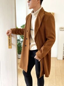 Claim Dot 男士尖領襯衫雙排扣大衣 - 棕色 - 查看 3