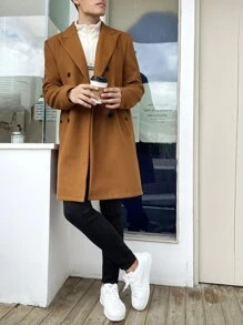 Claim Dot 男士尖領襯衫雙排扣大衣 - 棕色 - 查看 5