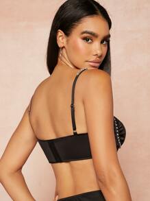 Áo hai dây Cắt ra Pha lê kim cương màu trơn Gợi cảm - màu đen - Xem 2