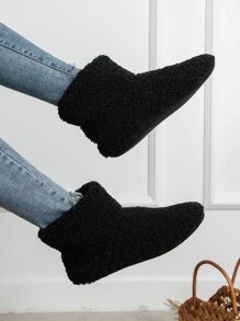 Minimalist Fluffy Slipper Boots - Black - View 1