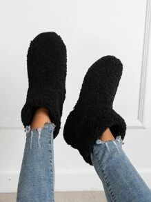 Minimalist Fluffy Slipper Boots - Black - View 3