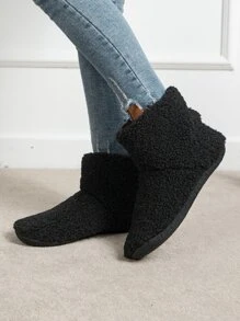 Minimalist Fluffy Slipper Boots - Black - View 4