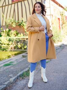 EMERY ROSE Abrigo de cuello con solapa de manga raglán con bolsillo oblicuo - Albaricoque - Ver 5