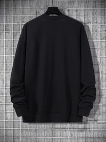 Claim Dot Men Slogan & Figure Graphic Drop Shoulder Pullover - Black - View 2