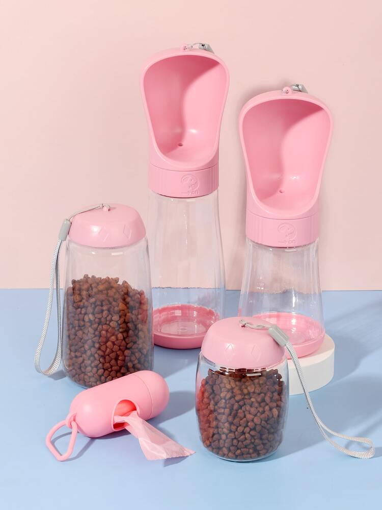 1入組寵物戶外便便袋分配器帶15入組便便袋和1入組水瓶和1入組餐飲收納瓶 - 粉色 - 查看 2
