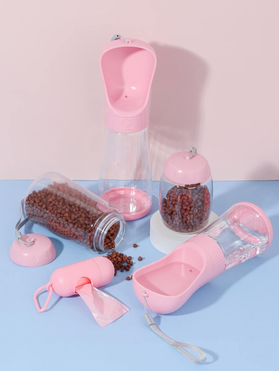 1 Thú Cưng Ngoài Trời Hộp Đựng Poopbag Với 15 Chiếc Poopbag & 1 Bình Nước & 1 Bình Bảo Quản Thực Phẩm - Hồng - Xem 1