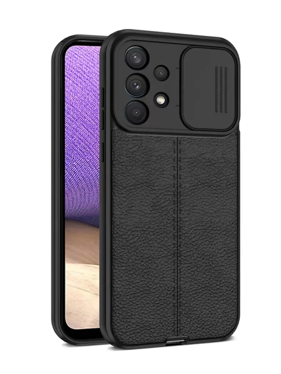 Push Window Design Faux Leather Case Compatible With Galaxy S23 Ultra,Galaxy A14,Galaxy A52 - Black - View 1