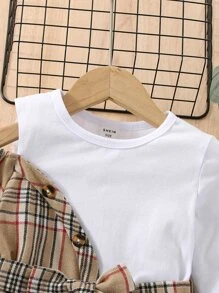 Baby Contrast Plaid Cut Out Shoulder Belted Dress - Multicolor - View 4