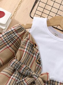 Baby Contrast Plaid Cut Out Shoulder Belted Dress - Multicolor - View 6
