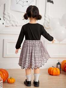 Toddler Girls Skeleton And Spider Web Print Dress - Multicolor - View 2