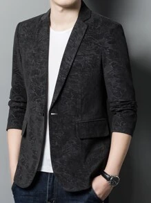 Manfinity Men Jacquard Lapel Neck Single Button Blazer - Black - View 1