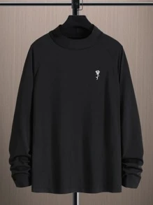 Manfinity Men Floral Print Mock Neck Raglan Sleeve Tee - Black - View 1