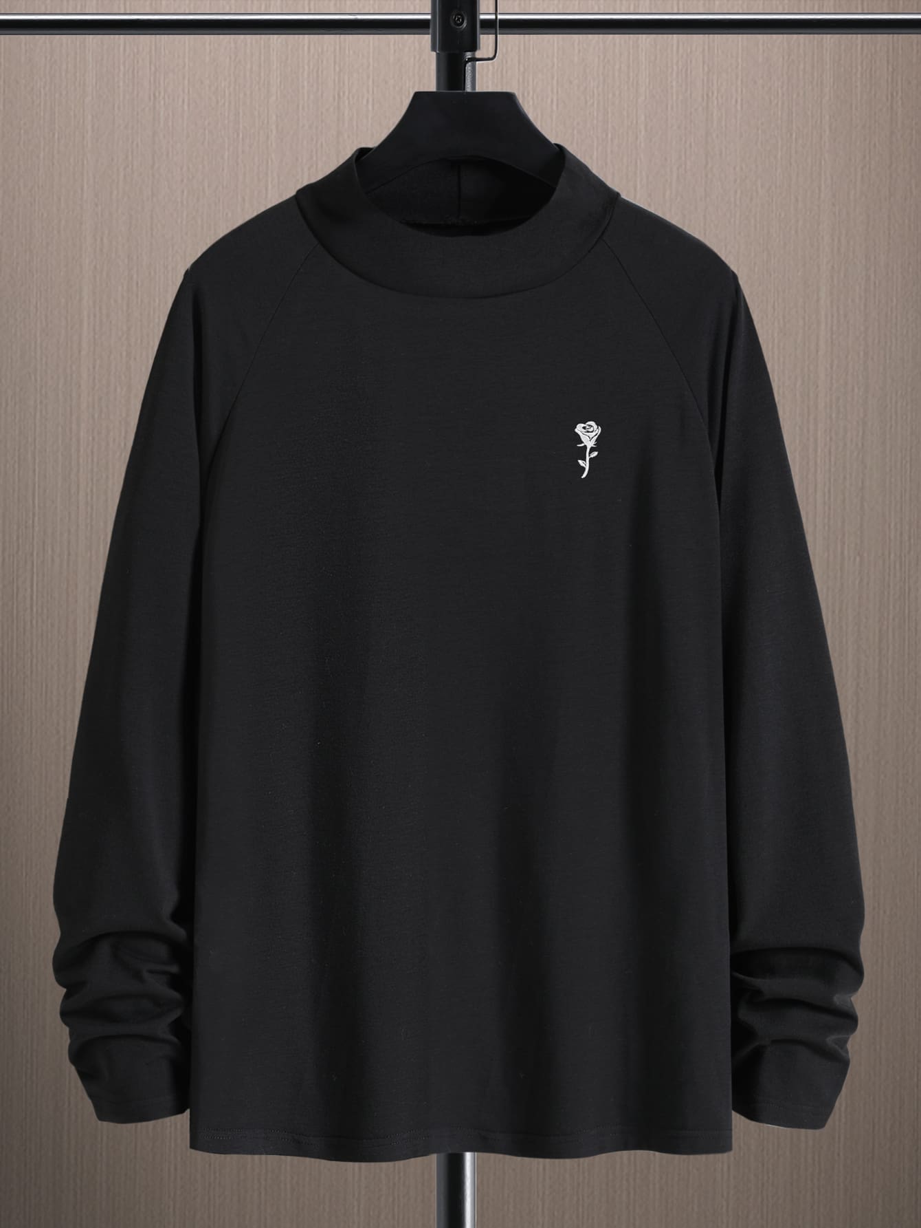 Manfinity Men Floral Print Mock Neck Raglan Sleeve Tee - Black - View 1