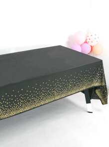 1pc Black With Gold Dots Disposable Plastic Tablecloth Waterproof & Oil Proof,Christmas - Black - View 2