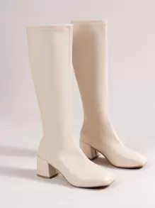 Fall/Winter 2025 Square Toe Chunky Classic Boots, Women's Stylish Beige Boots,Perfect With Hoodies