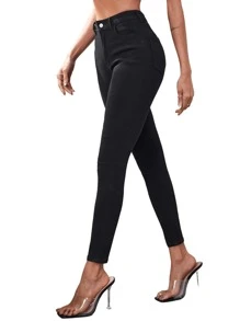 Pantalón ajustado corto sólido para mujer, pantalón casual de primavera / verano - Negro - Ver 6