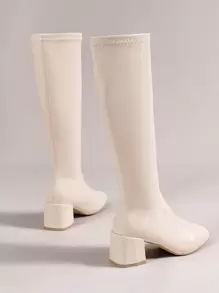 Fall/Winter 2025 Square Toe Chunky Classic Boots, Women's Stylish Beige Boots,Perfect With Hoodies