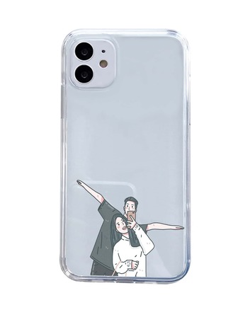 卡通情侶圖案透明iPhone手機殼