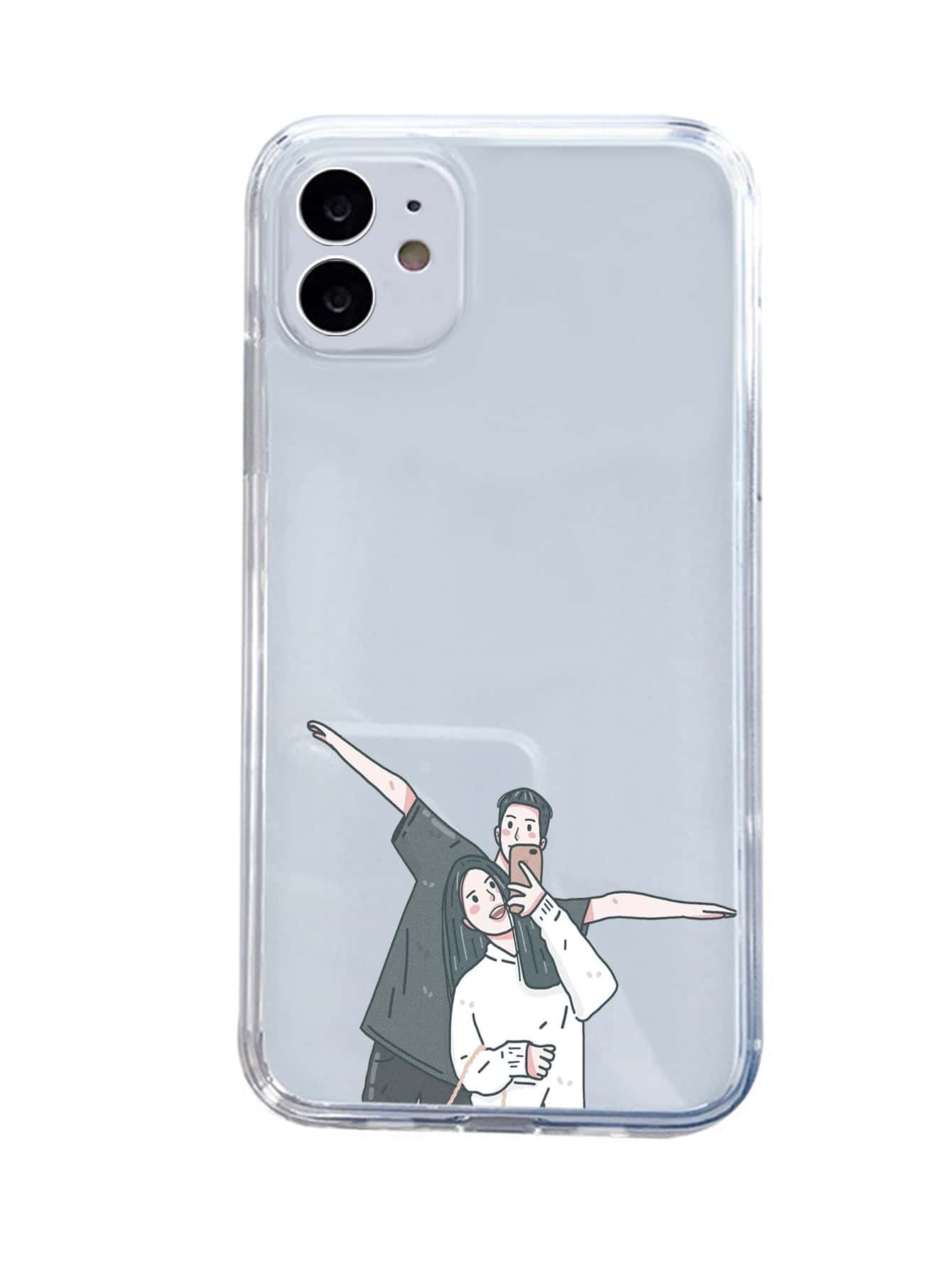 Funda con dibujos animados con patrón de pareja transparente compatible con iPhone - transparente - Ver 1