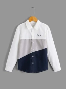 SHEIN Boys Antler Print Colorblock Shirt - Multicolor - View 1
