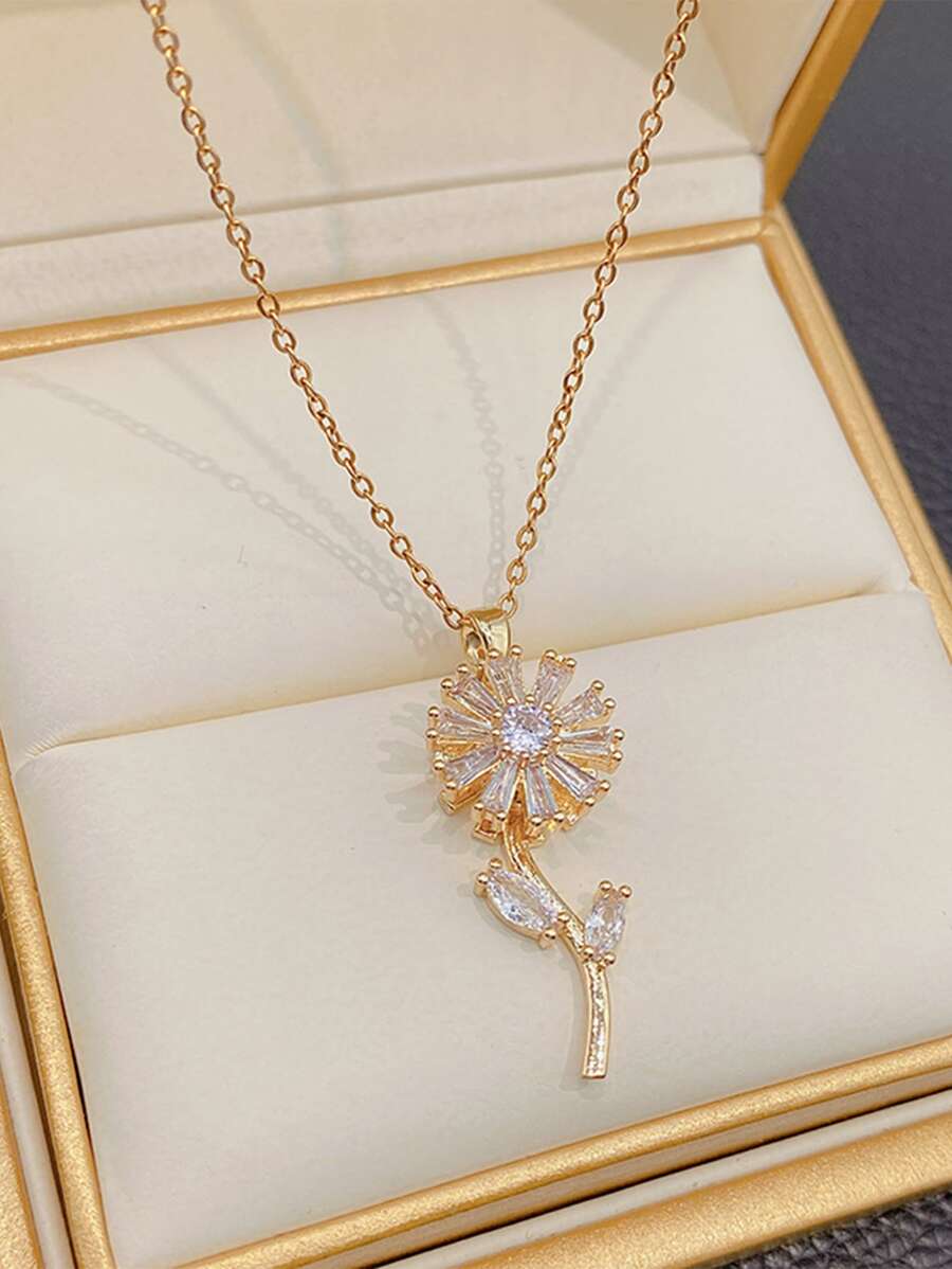 Dây chuyền Khối Zirconia  Mặt dây chuyền hoa - Vàng - Xem 1