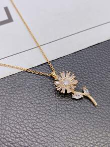 Dây chuyền Khối Zirconia  Mặt dây chuyền hoa - Vàng - Xem 3