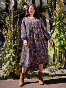 EMERY ROSE Plus Ditsy Floral Print Smock Dress - Multicolor - View 3