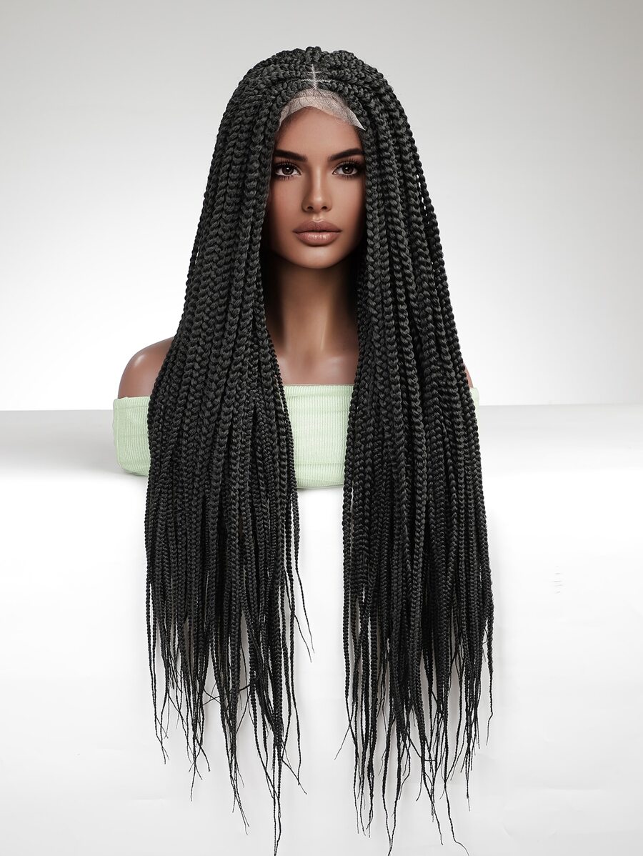 Peluca sintética con encaje delantero extra larga trenzado - Negro - Ver 1