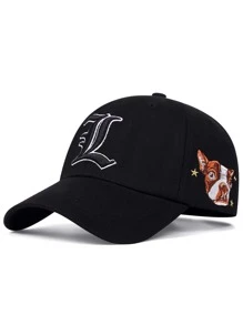 Men Dog & Letter Embroidered Baseball Cap - Black - View 1