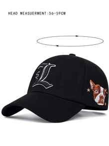 Men Dog & Letter Embroidered Baseball Cap - Black - View 5