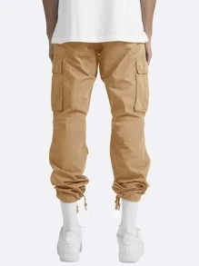 Manfinity Homme Men Flap Pocket Drawstring Waist Pants - Khaki - View 2