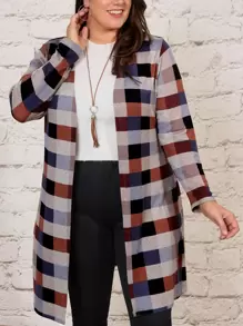 EMERY ROSE Plus Plaid Open Front Coat - Multicolor - View 1