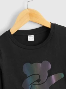 SHEIN Toddler Boys Reflective Cartoon Graphic Tee - Black - View 3
