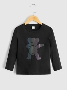 SHEIN Toddler Boys Reflective Cartoon Graphic Tee - Black - View 4