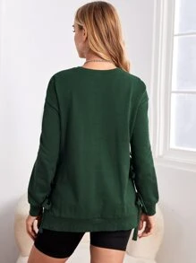 SHEIN Maternity Drop Shoulder Knot Side Pullover - Dark Green - View 2