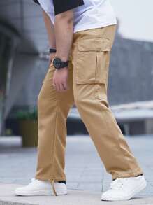 Manfinity Homme Men Flap Pocket Drawstring Waist Pants - Khaki - View 5