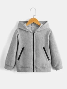 SHEIN Áo khoác nỉ có khóa kéo cho bé trai - Màu Xám nhạt - Xem 1