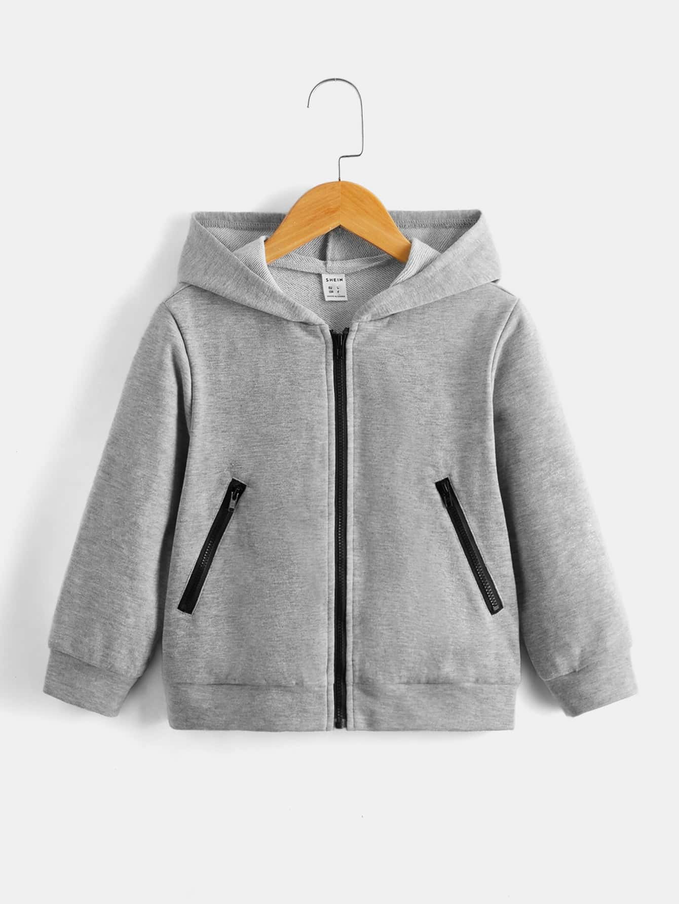 SHEIN Áo khoác nỉ có khóa kéo cho bé trai - Màu Xám nhạt - Xem 1