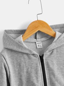 SHEIN Áo khoác nỉ có khóa kéo cho bé trai - Màu Xám nhạt - Xem 4