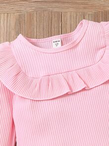 Toddler Girls Ruffle Trim Tee & Plaid Belted Pants - Pink - View 4
